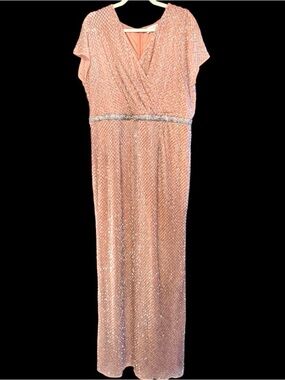 Mac Duggal 93787 Blush Rose Pink Beaded Midi Dress Formal NWT